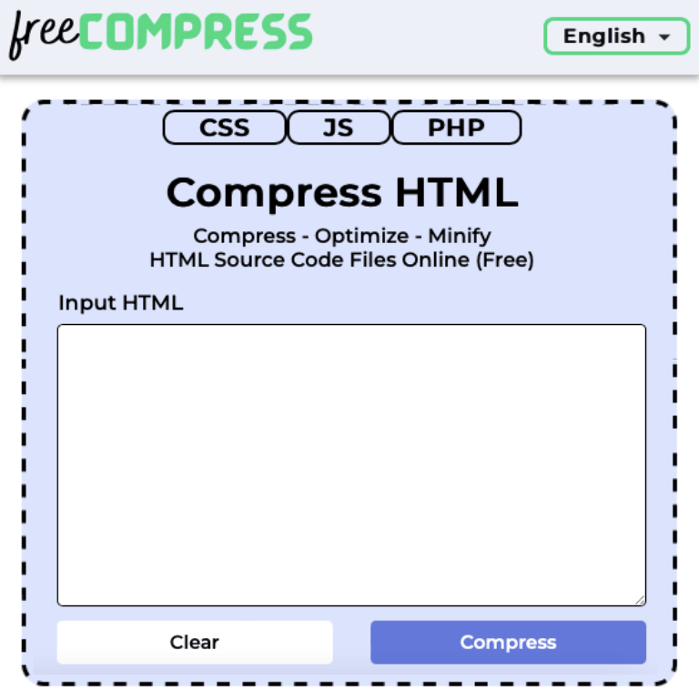 Compress HTML files online for free